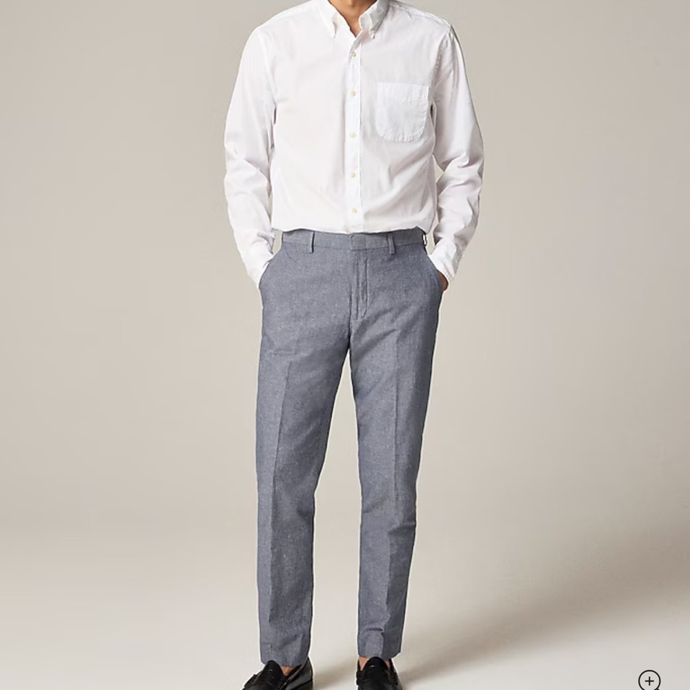 Grey Ludlow Slim-fit suit pant in Irish cotton-linen blend